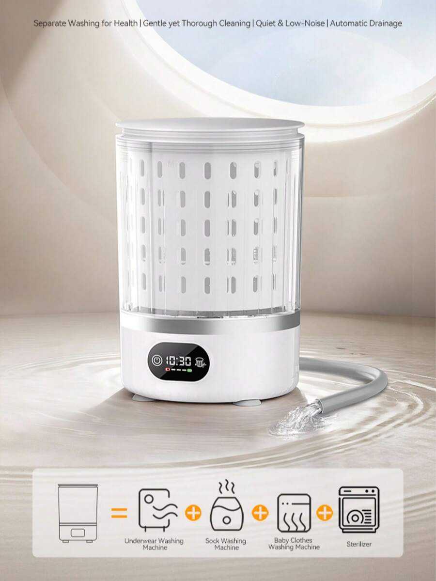 3L/101,5 oz kompakt allt-i-ett minitvättmaskin för hemmabruk, bärbar tvättmaskin för underkläder, strumpor och små föremål - Multifärgad - Visa 1