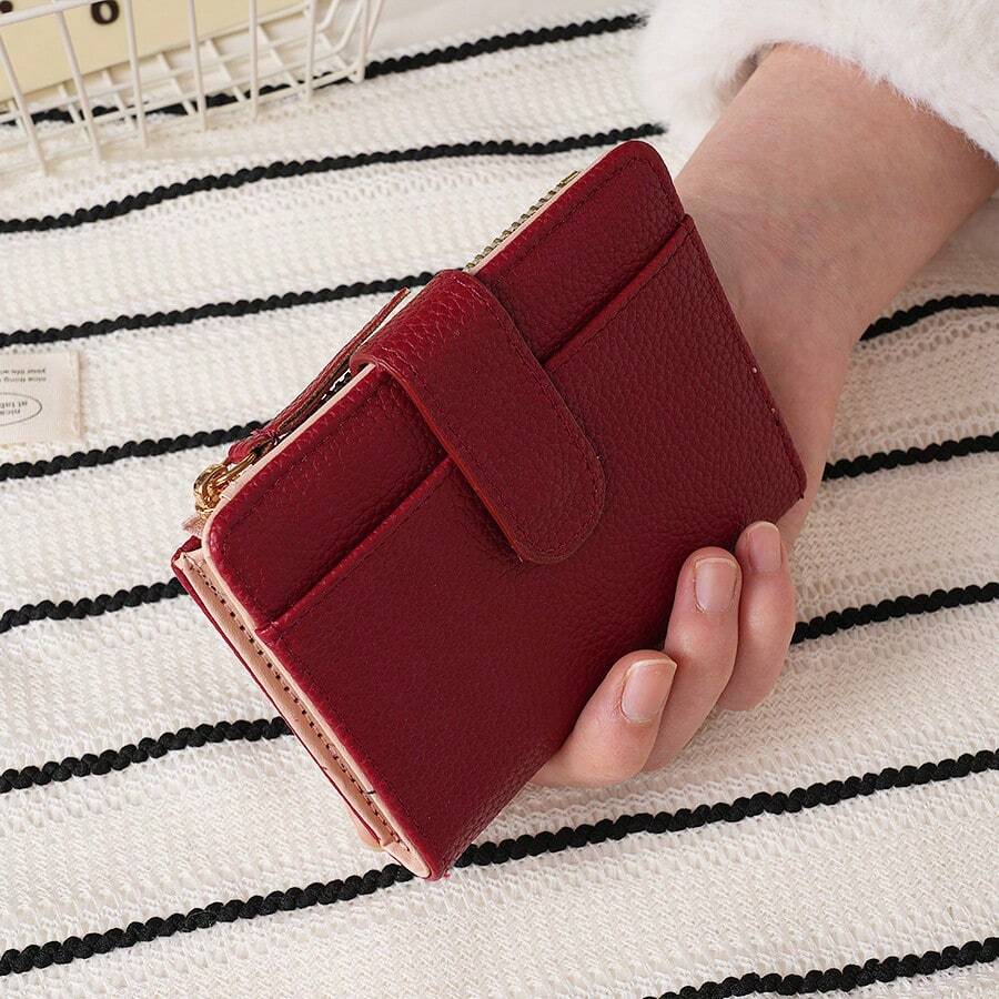 Billetera de mujer de estilo europeo y americano con textura de grano de litchi, diseño minimalista. Múltiples ranuras para tarjetas y bolsillo con cremallera para monedas. Elegante y de alta calidad. Billetera mini, billetera pequeña, billetera de hombre, billetera de cuero linda
