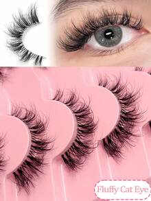 7 Pairs Asiteo Fluffy Cat Eye False Eyelashes, Natural Curly Fake Lashes With Transparent Band, 3D Effect, Eye-Enlarging, Charming & Thick, Whole Piece Faux Mink Lashes Suitable For Travel, Wedding, Party, Eid - Fluffy Lashes - View 2