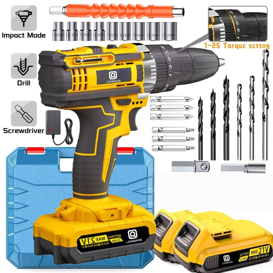 LONGADS 2*2.0AH Impact Drill - 黃色 - 查看 1