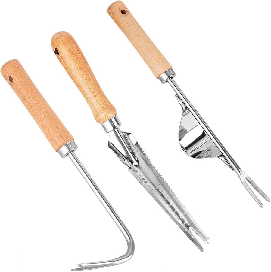 Puller Stainless Steel 3 Pieces Manual  Puller With Wooden Handle, Garden Manual Er Root Puller Garden Tool Root Puller  Fork For Garden For Digging, Loosening, Transplanting, Ing - 1 - View 1