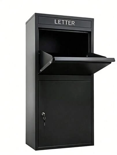Parcel Drop Box With Lock Large Package Mailbox Weatherproof Black 102cm