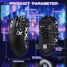 Chuột chơi game không dây siêu nhẹ ATTACK SHARK X11SE, 59g, ba chế độ kết nối: không dây BT/2.4G/có dây, cảm biến chơi game PixArt PAW3311, độ phân giải 22000 DPI, chuột văn phòng cho PC, quà tặng năm mới 2026, quà cho trẻ em, quà ngày lễ - Màu đen/ trắng/ đỏ/ hồng & băng dính. - Nhiều màu - Xem 10