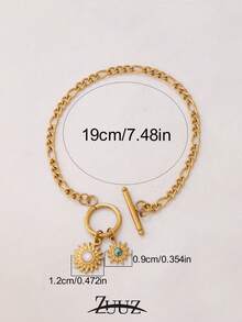 1pc Gold Plated Stainless Steel Natural Stone Sun Charm Bracelet For Women Chain Bracelet Jewelry Gifts Suitable Daily Wear - Bracelet - View 2