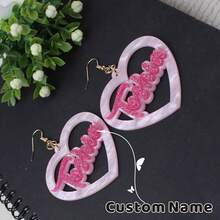 可定制名字的亚克力爱心亮片字母耳环，甜美性感女神风格耳环 - 淺粉色 - 查看 6