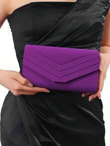 Women's Straw & Velvet Evening Bag With Chain Strap, Suitable For Beach And Formal Parties - Purple - View 4