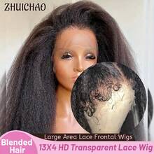 追潮【真人混纺假发】16英寸自然黑YaKi直发蕾丝前假发 - 13x4大面积透明蕾丝前假发，带假发片，可自由造型，预先拔毛和漂白，自然柔软，适合女性日常佩戴 - 1B# - 查看 2