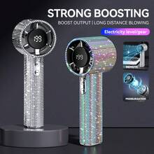 ENSSU Portable Handheld Turbo Fan,199 Gear Shining Crystal Glitter Design Mini Fan,USB Rechargeable Hand Held Fan With LED Digital Display,Long Battery Life,Summer Fashion Fan For Women Girls,Suitable For Travel/Outdoor/Vacation/Beach/Outdoor Activities,IPX4 Waterproof,Low Noise Design,Outdoor,Garden,Travel Essentials,Portable Essentials,Beach Essentials,Graduation Season,Commencement,Graduation Ceremony,Graduation Gift,Graduation Present,Graduation Gift,Graduation Present,Congrats Grad,Congratulations Graduate,Valedictorian,Finish School,Graduation Party,Outdoor Essentials,Travel Portable,Hiking Essentials,Camping Essentials,Portable Tools,Summer Essentails,Summer Portable - Multicolor - View 1