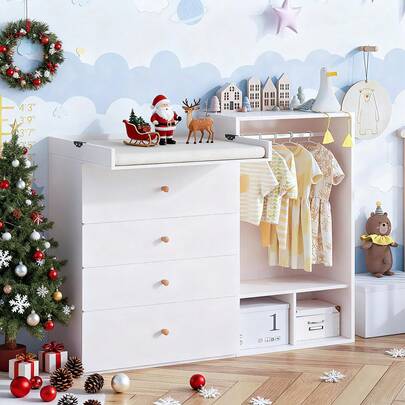 Linor Baby Changing Table Dresser With 3 Drawers And 3 Storage Shelves, Can Be Used As A Baby Dresser With Changing Table Top, A Baby Changing Station, A Wood Diaper Changing Station (White)