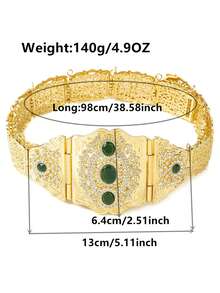 1pc Middle Eastern Style Long Dress Waist Belt, Square Hollow Carved Gold-Plated Adjustable Length, Arabic Bride Wedding Kaftan Waistband - One Size - View 3