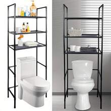 No-Drill Bathroom Toilet Shelf, Floor-Standing Storage Rack For Bathroom & Restroom, Universal Kitchen Storage Holder - 黑色 - 查看 2