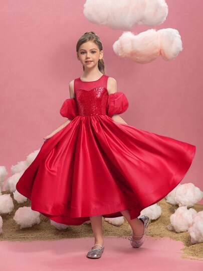  ALISA&LEO Girls' Long Sleeve Sequin Mermaid Gown With Tiered Tulle Skirt​ – For School Prom, Graduation Gala, Wedding Party, Award Ceremony