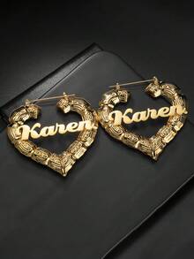 1 Pair Of 7cm Large Hoop Earrings, Customized Name, Text, Personalized Earrings, 18k Gold Fashion Jewelry Stainless Steel, Nameplate Bamboo Earrings - Gold Name Circle - Large Circle Earrings Thanksgiving Christmas - 2.76 Inch - View 18