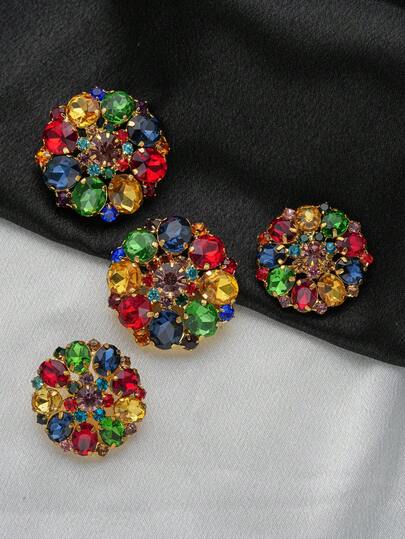 2pcs/Set Flower Shaped Multi-Color Crystal Glass Copper Claw Metal Buttons, Elegant Decoration For Coats, Furs, Suits, Dresses, DIY Bouquets, Gift Boxes, Bags, Sewing Accessories