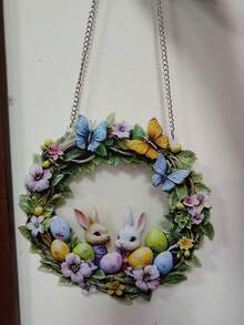 1pc 2D Acrylic Planar Rabbit Catcher, Colorful Window Hanging, Acrylic Signage, Holiday Gift, Bohemian Theme, Spring Signage, Animal Decor - Multicolor - View 2