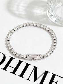 1条4毫米不锈钢网球链手链，男女皆宜的嘻哈风格，立方氧化锆水晶串珠饰品 - 手鍊 - 查看 2