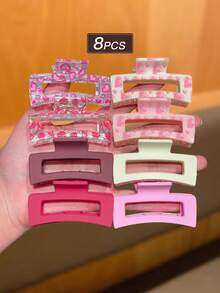 8个/套女士发夹，可爱粉色，时尚优雅，心形图案，2.5英寸小巧发爪，适合日常场合、上学使用，仅限女性，女士节日必备发饰 - 彩色 - 查看 5