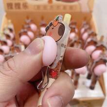 卡通水豚创意减压挤压玩具 - 造型圆珠笔，可爱按压式签名笔 - 彩色 - 查看 3