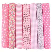 7pcs Cotton Fabric DIY Patchwork Materials, Scrap Fabric Pack, Suitable For DIY Patchwork, Quilting, Patchwork Pillow And More - Pink - View 6