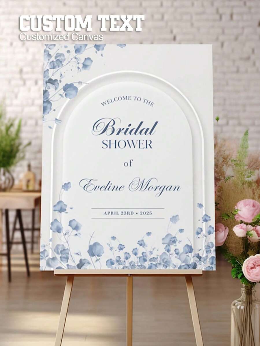Individualisiertes Hochzeits-/Braut-Party Willkommensschild | Elegantes blaues Blumenmuster Braut-Party Willkommensschild, rahmenloser PVC-Poster, geeignet für Hochzeiten, Geburtstage, Weihnachten und andere Anlässe - Mehrfarbig 03 - Übersicht 1