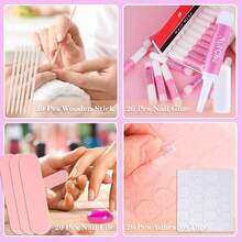 Press On Nail Tool Kit For Nail Business, Nail Prep Application Disposable Kit With Nail File, Nail Glue, Prep Pads, Instruction Card, Adhesive Nail Tabs, Wood Stick, Holographic Bag (20pcs Purple) - 20 chiếc màu tím - Xem 6