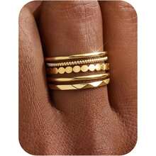 Milacolato 14K Gold Plated Stackable Rings For Women Non Tarnish Thin Dainty Ring Set Minimalist Stacking Thumb Rings Statement Pinky Engagement Ring Promise Wedding Bands For Women Size 5-10 - Nhiều màu - Xem 16