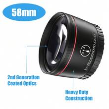 2X Telephoto Lens, Professional High Definition Optical Glass Telephoto Camera Lens, Compatible With Entax 58mm Mirrorless Cameras - Black - View 4