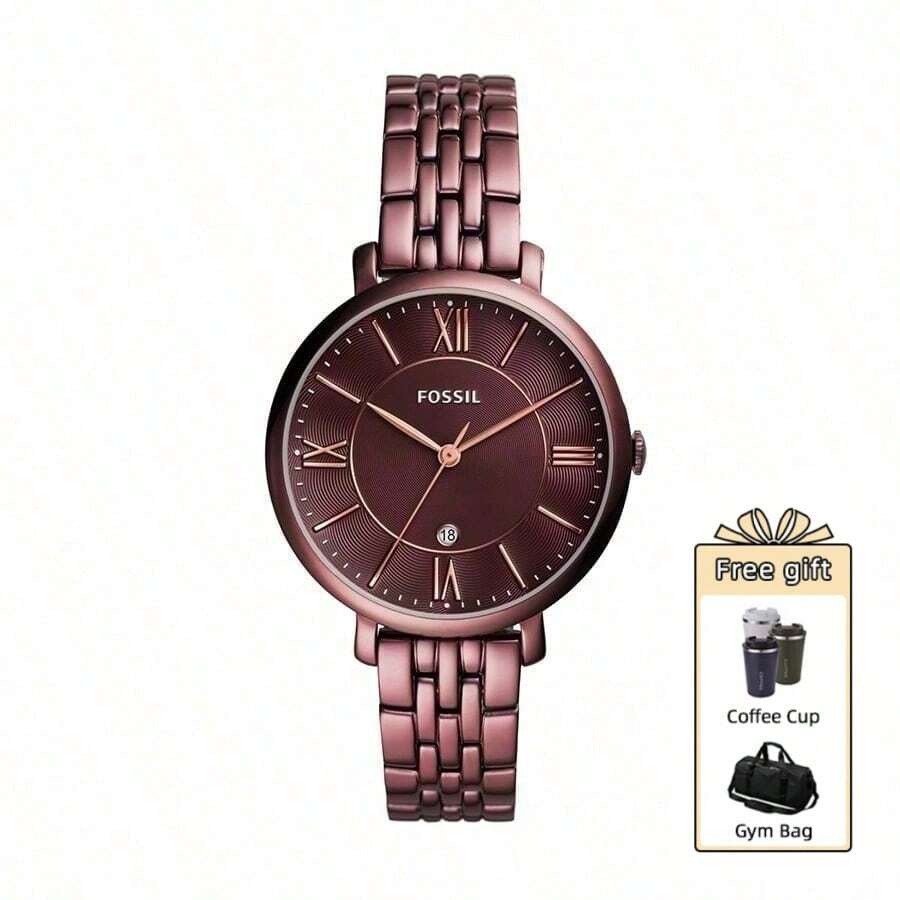 Fossil 女士石英不锈钢三针腕表，不锈钢表壳/玻璃表盘 ES4094/ES3614/ES4100/ES3433 - Wine Red - 查看 1