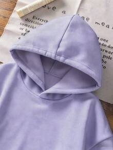 1件装少女保暖连帽卫衣，冬季学生服装，适合儿童，秋冬季长袖上衣 - 淡紫色 - 查看 6