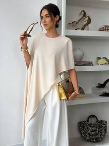 Apricot Satin Asymmetric Hem Party Blouse - Apricot - View 4