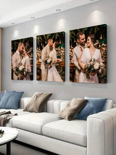 Set de 3 piezas de arte de pared en lienzo personalizado, póster sin marco personalizado, pintura en lienzo enmarcada acogedora para interiores, adecuada para el Día de la Madre, aniversario de bodas, decoración de Pascua, cumpleaños, decoración de habitaciones, regalo personalizable para novio, novia, familia, amante, amigo, amor eterno