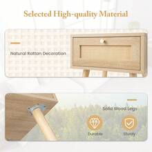 COSTWAY Boho Bedside Table With Hand-Woven Rattan Decoration, Natural - Apricot - View 7