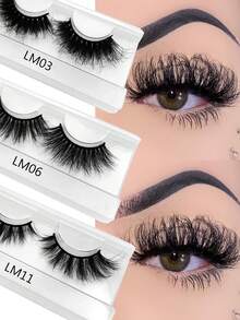3对装 Mikiwi 18-22mm 3D 仿貂毛假睫毛套装，自然卷翘猫眼效果混合款，蓬松浓密交叉仿貂毛 3D 奢华假睫毛 - 黑色 - 查看 7