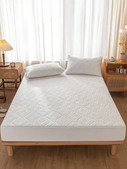 1件白色纯色防水床单，床上用品，床笠，家居装饰，舒适家纺，透气防起球床垫保护套，防水床垫罩，柔软舒适的卧室床上用品，亲肤床垫保护套，防尘防潮床垫保护套