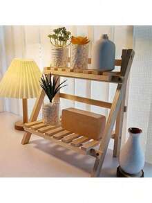 1pc Vintage Wooden Desktop Storage Rack/Display Shelf - Dual-Layer Storage Rack, Multifunctional Foldable Design, Suitable For Home Decor, Multi-Layer Desktop Storage, Office Flower Rack, Home Storage & Display Of Bracelets,Wooden Flower Stand, Earrings, Office Accessories, Plant & Spice Display - Wooden Surface, Trapezoid Design, Space-Saving, Easy Assembly - nhật ký - Xem 2