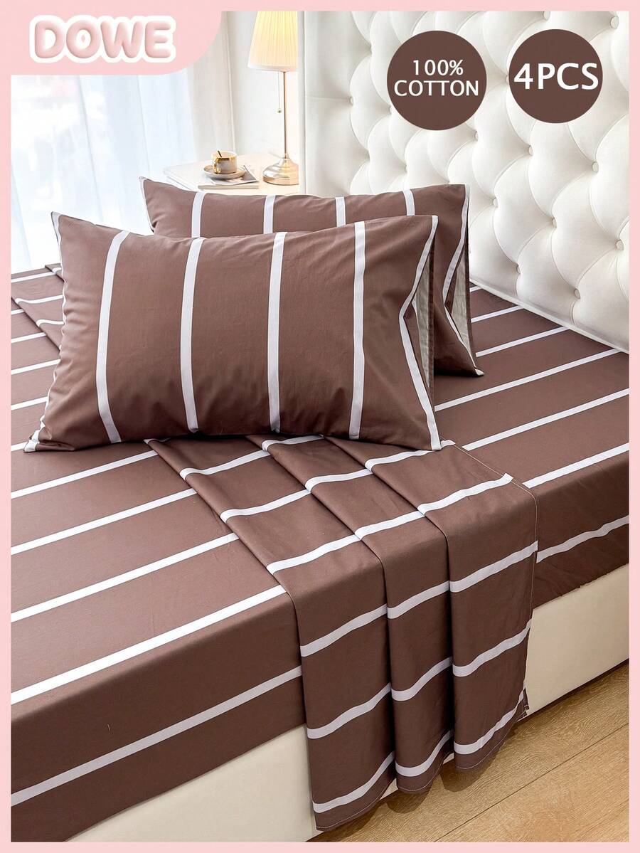 四件套100%纯棉床上用品,易于打理,柔软亲肤,包含1张床单、1张床笠、2个枕套,透气舒适,简约风格,是送给父母和朋友的绝佳礼物。 - 彩色 - 查看 1