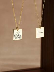 Customized Photo Necklace, Engraved Gold Photo Outline Necklace, Memorial Jewelry, Mother's Gift, Her Birthday Gift, Christmas Gift - Gold - View 10