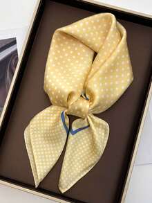 1pc Women's Luxury Elegant Fashion Polka Dot Print 27.6"X27.6" Silk Bandana Scarf, Spring Accessory - Yellow - View 1