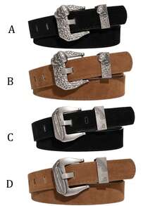 1pc Holiday Casual Skeleton & Leaf Pattern Metal Buckle Women's Belt, Suitable For Daily Commute, Festival Party, Versatile With Jeans - Multicolor - View 1