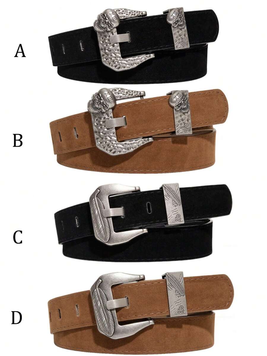 1pc Holiday Casual Skeleton & Leaf Pattern Metal Buckle Women's Belt, Suitable For Daily Commute, Festival Party, Versatile With Jeans - Multicolor - View 1