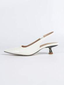 Sapatos de salto alto pretos femininos, estilo stiletto, bico fino, para ocasiões formais, com tira no tornozelo e bico aberto. - Branco - Ver 7