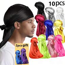 12条装男女通用头巾 - 丝滑缎面头巾，长尾宽带设计 - 透气波浪帽，可打造360度波浪发型，保护头发，适合睡眠 - 12种颜色（黑色、白色、红色、蓝色等），美发工具，美发用品，旅行必备，旅行，理发师，发型师，理发师配件，情人节，美发用品，发型师，理发店，沙龙，度假必备，美发产品，理发店，情人节礼物，男士旅行必备，发型师工具 - 彩色 - 查看 1