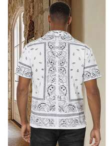 Men's Woven Fashionable Casual Paisley Printed Loose Short Sleeve Shirt For Daily Use - White - View 3