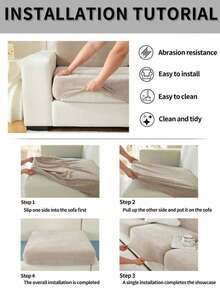 1pc Chenille Fabric Elastic Jacquard Waterproof Sofa Seat Cushion Cover, Non-Slip, Simple & Elegant, Soft & Skin-Friendly, Pet & Dust Proof, Suitable For L-Shaped Sofa 1/2/3/4 Seat Cushion Cover, All Season - Khaki - View 4