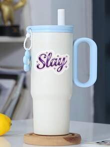 1pc "Slay With Fun" Bold Purple Text Design Sticker, Suitable For Laptop, Water Bottle, Notebook And Helmet - Multicolor - View 4