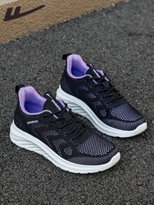 WARRIOR 1双女士透气网面跑步鞋，低帮圆头，轻便防滑系带平底舒适软底休闲运动鞋 - 黑色 - 查看 4