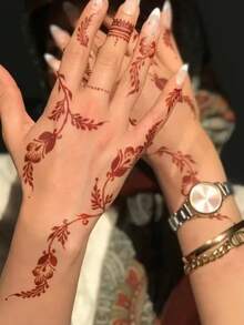 1pc Finger Tattoo Sticker, Floral Totem Design, Waterproof Temporary Tattoo Sticker, Fashionable For People, Suitable For Valentine's Day - Red - View 4