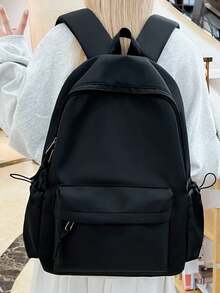 New Korean Style Chic Minimalist Casual Backpack, Durable And Versatile - Black - View 2
