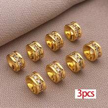 3pcs Brass Cubic Zirconia Spacer Beads Flat Round Micro Pave Zirconia Charm Beads Rondelle Rhinestone Spacer Beads For DIY Bracelet Necklace Jewelry Making Supplies - Multicolor - View 8