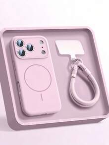 1个磨砂液态硅胶极简磁吸手机壳 + 短挂绳，适用于 17 Air 16 15 14 13 12 Pro Max Plus，支持无线充电，柔软硅胶后盖 - 粉色 - 查看 1